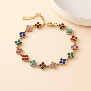 Coloured Four-Leaf Clover Sugar Cube Zircon Necklace