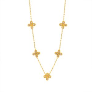 316L Stainless Steel Four-Leaf Clover White Diamond Necklace-HS42