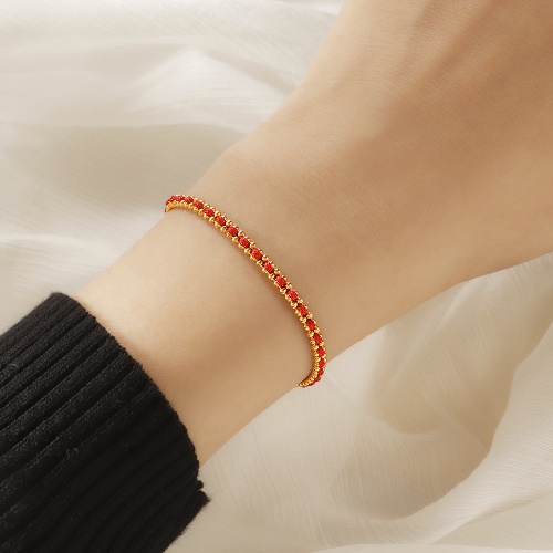 Wholesale 18K Gold-Plated Stainless Steel Bead Red Cord Bracelet-HS37 - 图片 4