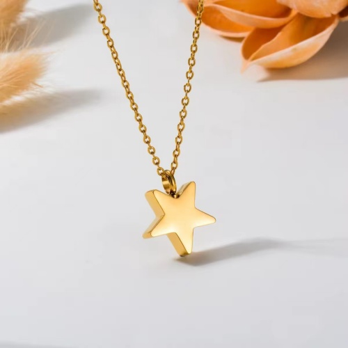 316L Stainless Steel Polished Five-Pointed Star Pendant Necklace-GJ04 - 图片 3