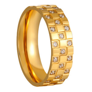 Stainless Steel Wide-Band Precision-Set Diamond Ring-RH88