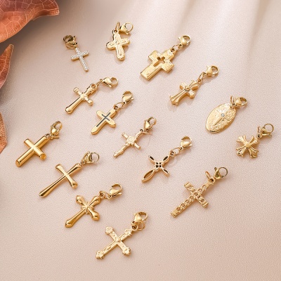 316L 18K Gold-Plated Stainless Steel Cross Pendant (Set of 15)-OJ63 - Image 3
