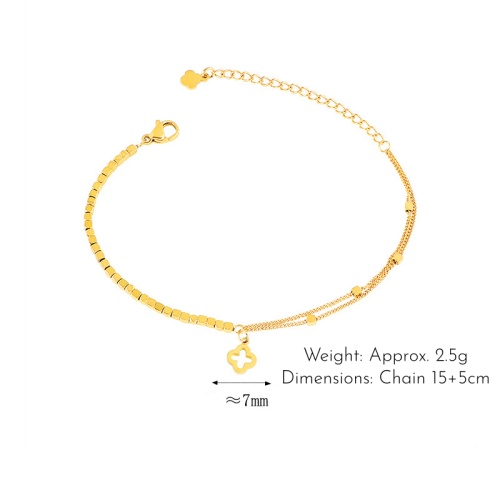 Wholesale 18K Gold-Plated Stainless Steel Four-Leaf Clover Bracelet-HS36 - 图片 2