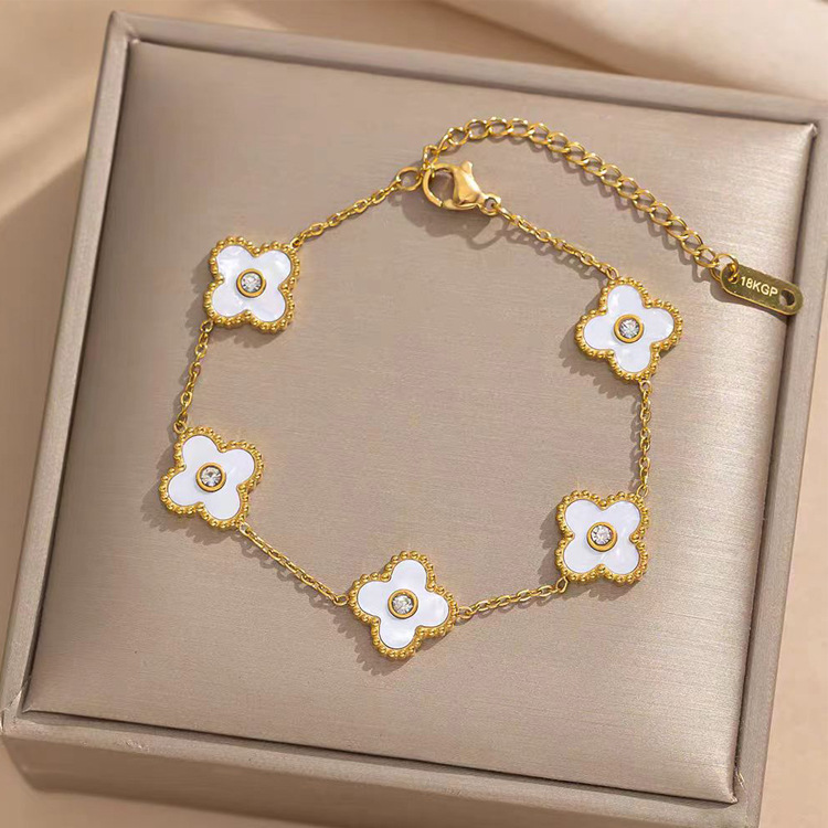 New stainless steel zirconia four-leaf clover bracelet-JY55 - Image 2