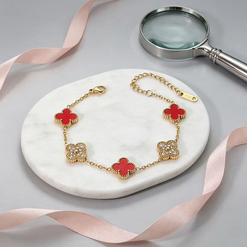Stainless steel zircon four-leaf clover bracelet-JY51