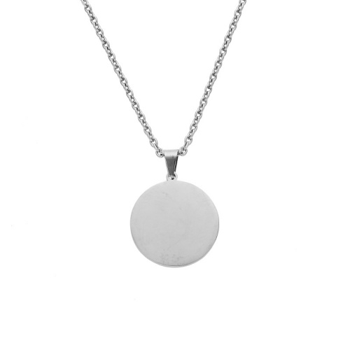 18K Gold-Plated Stainless Steel Polished Round Pendant Necklace-GJ55 - 图片 3