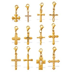 316L 18K Gold-Plated Stainless Steel Cross Pendant (Set of 15)-OJ63