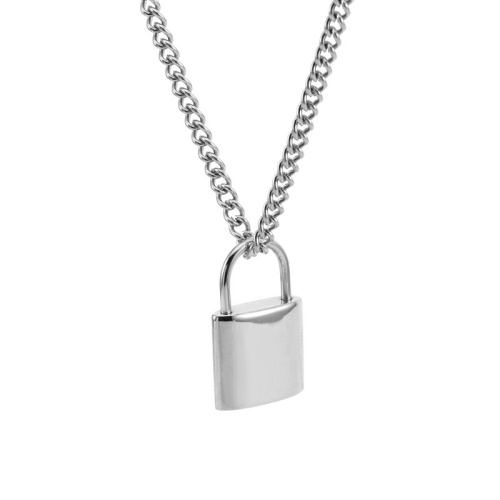 316L Stainless Steel Lock-Shaped Pendant Necklace-GJ28 - 图片 4