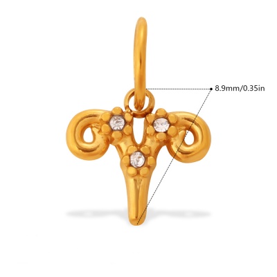 316L 18K Gold-Plated Stainless Steel Diamond-Set Zodiac Sign Pendant Findings-OJ61 - Image 3