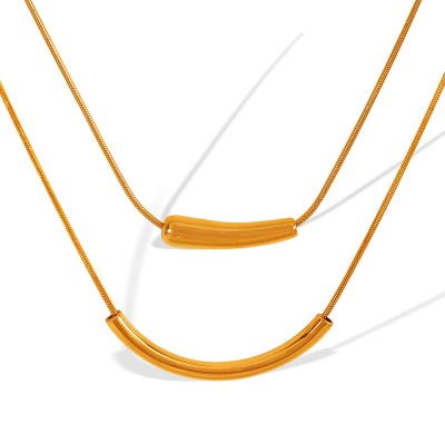 Wholesale Color-Fast Women's Stainless Steel Smile Necklace, French Minimalist Style-OJ038