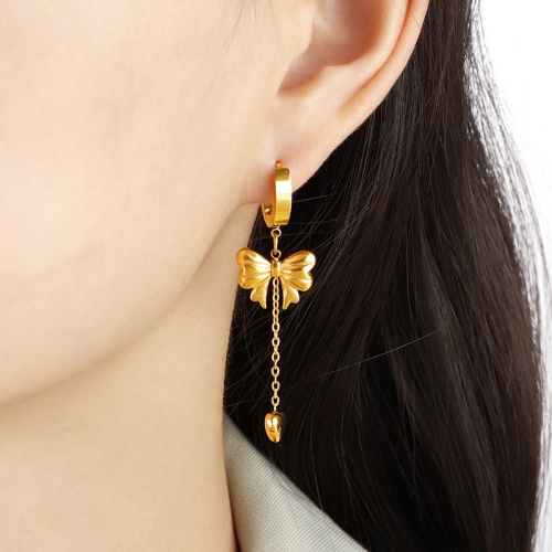 Wholesale 18K Gold-Plated Stainless Steel Bow and Heart Earrings-HS23 - 图片 4