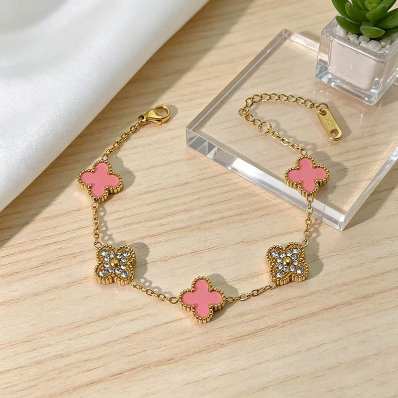 Stainless steel zircon four-leaf clover bracelet-JY51 - Image 3