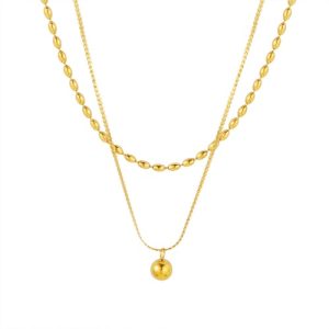 Wholesale 316L Stainless Steel Gold Bead Layered Necklace-HS37