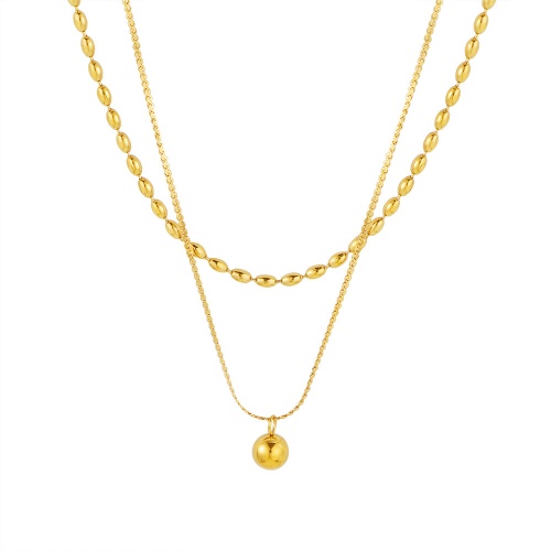 Wholesale 316L Stainless Steel Gold Bead Layered Necklace-HS37