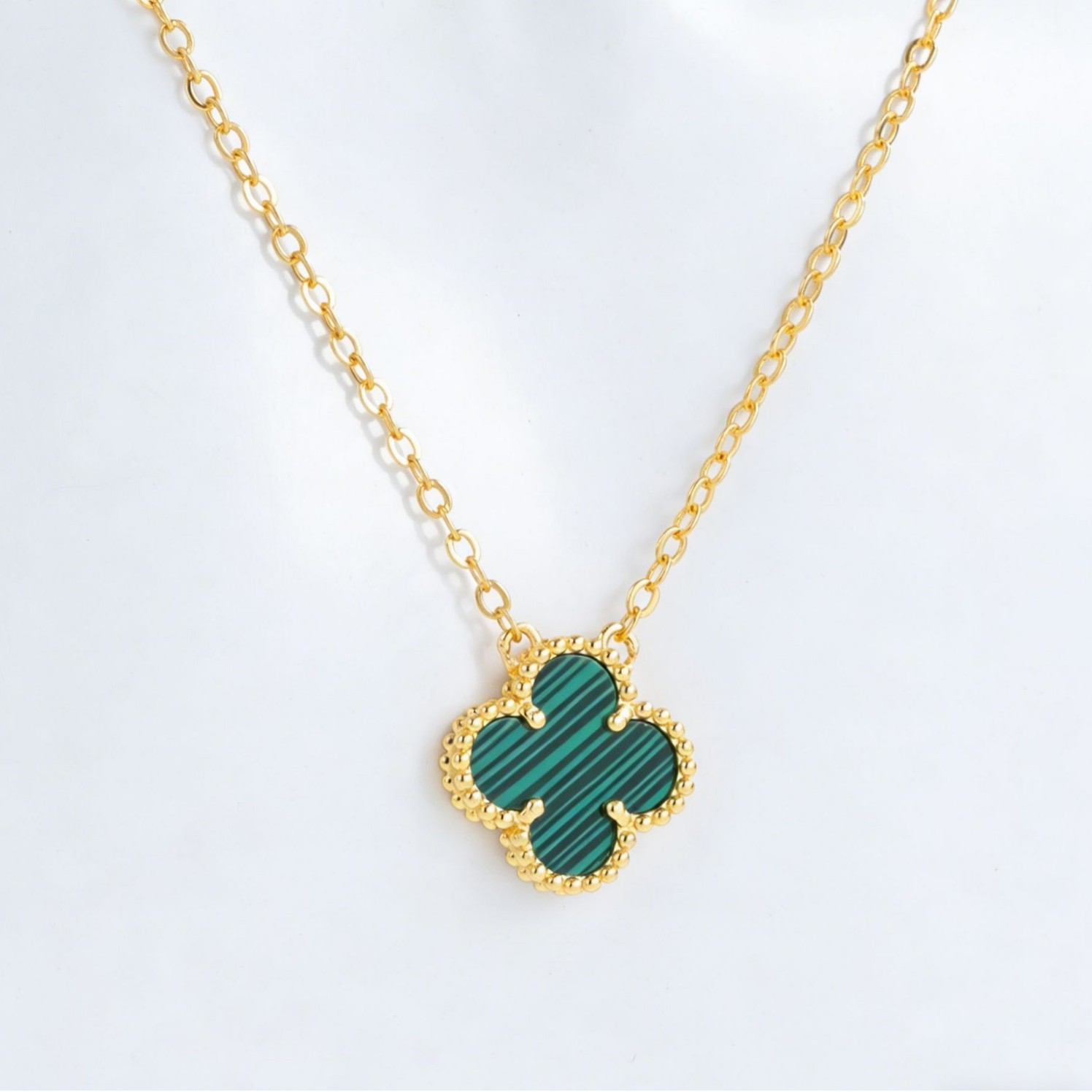 Stainless Steel Four-Leaf Clover Pearl Necklace-JY34 - Image 3