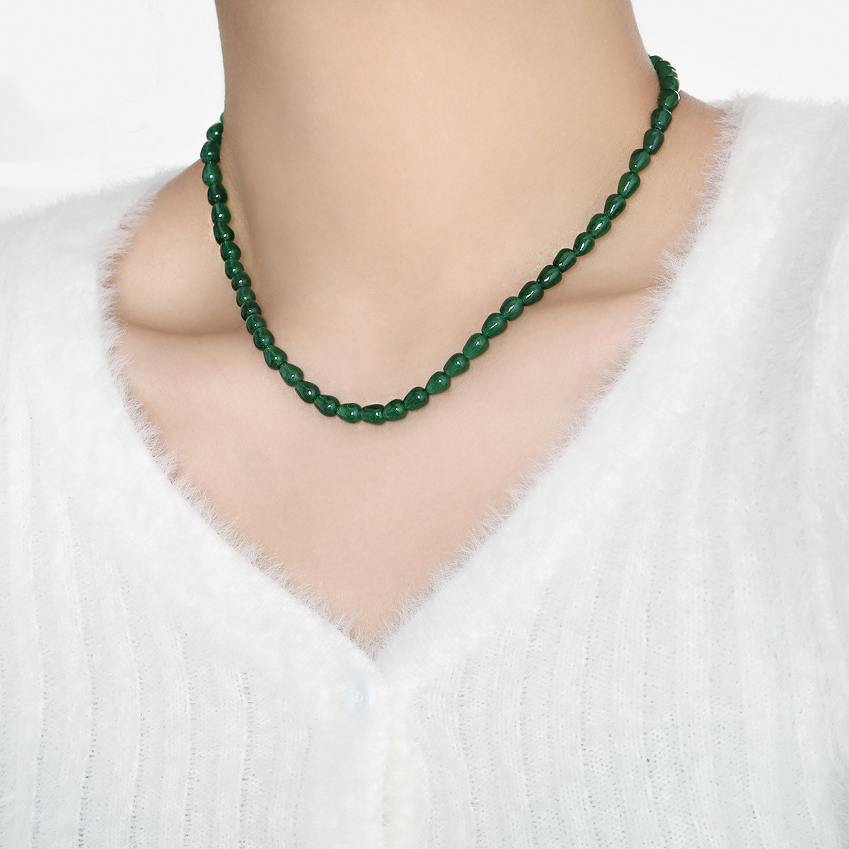 Stainless Steel and Natural Stone Bead Necklace-RH31 - Image 2