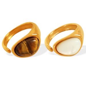 Wholesale Fade-Resistant Stainless Steel Tiger's Eye Rings: Open-Style, Light Luxury-OJ45