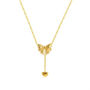 Wholesale 18K Gold-Plated Stainless Steel Bow and Heart Necklace-HS34