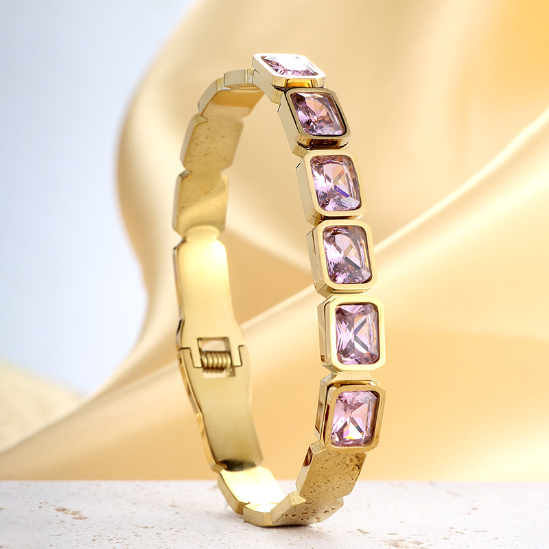Stainless Steel Square Sugar-Shaped Zircon Bracelet-CS80 - Image 4