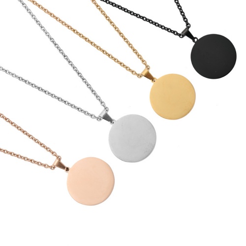 18K Gold-Plated Stainless Steel Polished Round Pendant Necklace-GJ55 - 图片 2