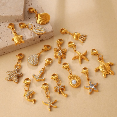 316L 18K Gold-Plated Stainless Steel Diamond-Set Star and Moon Pendants (Set of 15)-OJ65 - Image 2