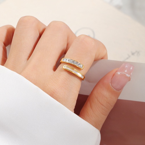 304 Stainless Steel Open-Style Pearl White Diamond Ring-HS48 - Image 5