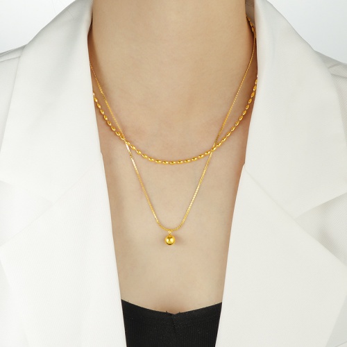 Wholesale 316L Stainless Steel Gold Bead Layered Necklace-HS37 - Image 3