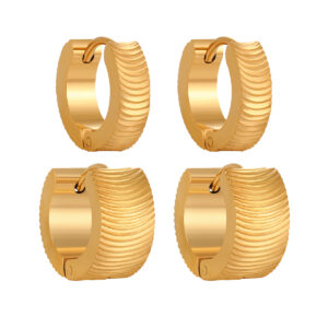 304 Stainless Steel Triple-Hoop Earrings-HS46