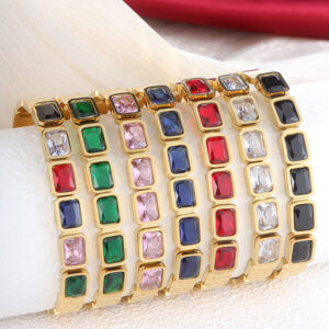 Stainless Steel Square Sugar-Shaped Zircon Bracelet-CS80