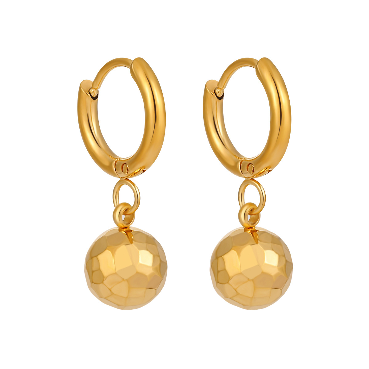 Stainless Steel Diamond-Shaped Ball Earrings -RH17