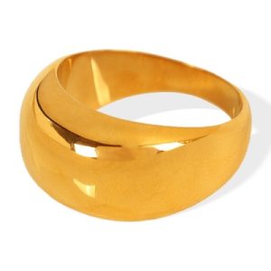 Wholesale 18K Gold-Plated Stainless Steel Round Domed Ring – Minimalist Style-OJ44
