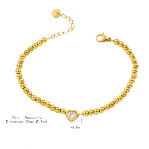 Wholesale 18K Gold-Plated Stainless Steel Beaded Heart-Shaped Bracelet-HS40 - 图片 2