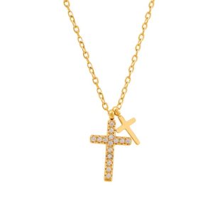 Wholesale 316L Stainless Steel Cross Necklace with Diamond Accents-HS28