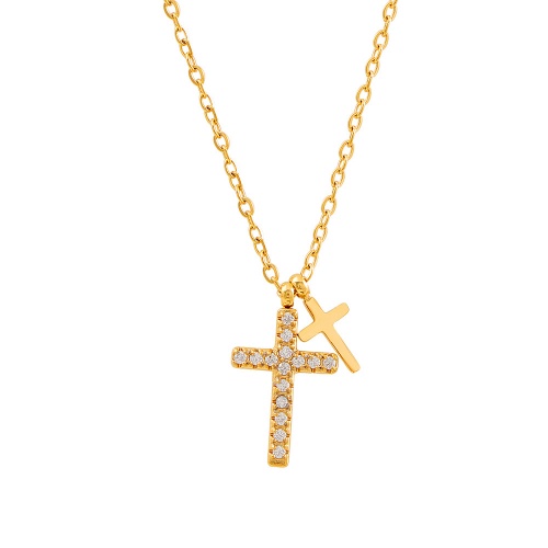 Wholesale 316L Stainless Steel Cross Necklace with Diamond Accents-HS28