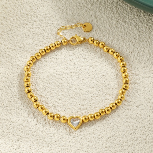 Wholesale 18K Gold-Plated Stainless Steel Beaded Heart-Shaped Bracelet-HS40 - 图片 3