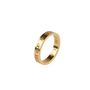 Stainless Steel Roman Numeral Ring with Diamonds-RH440