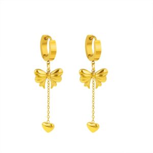 Wholesale 18K Gold-Plated Stainless Steel Bow and Heart Earrings-HS23