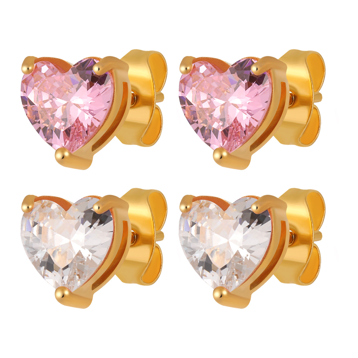 Stainless Steel Heart-Shaped Diamond-Studded Earrings-RH21