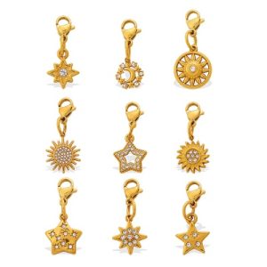 316L 18K Gold-Plated Stainless Steel Diamond-Set Star and Moon Pendants (Set of 15)-OJ65