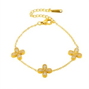 316L Stainless Steel Four-Leaf Clover White Diamond Bracelet-HS43
