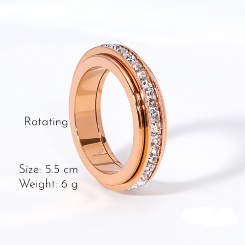 304 Stainless Steel Single-Row Rotating Diamond Ring-HS49 - Image 2