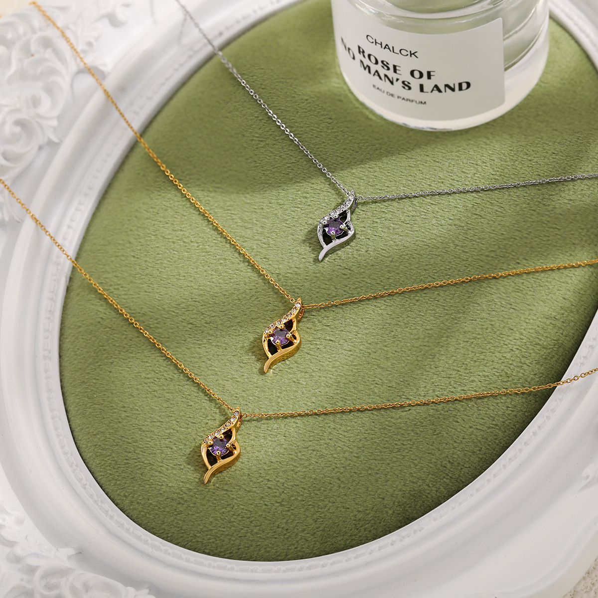 Stainless Steel Crystal Necklace with Micro-Set Zirconia-RH22 - Image 3
