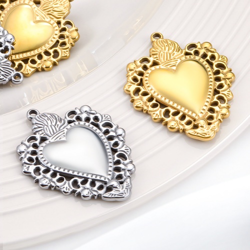 316L Stainless Steel Heart-Shaped Vintage Pendant-GJ56 - 图片 3