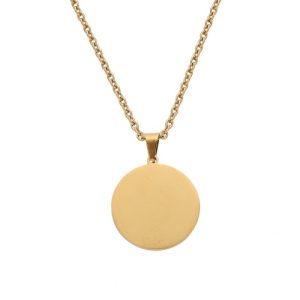 18K Gold-Plated Stainless Steel Polished Round Pendant Necklace-GJ55