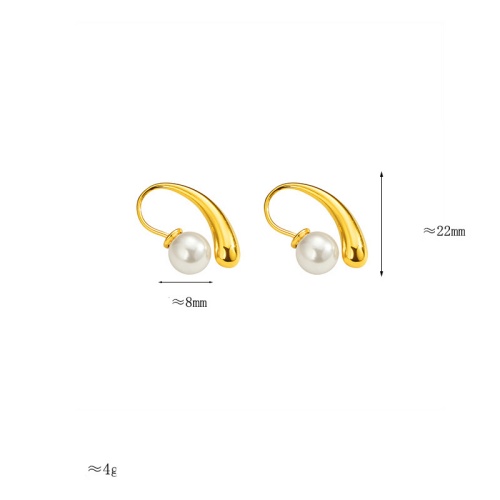 Wholesale 18K Gold-Plated Stainless Steel Pearl Teardrop Earrings-HS21 - 图片 2