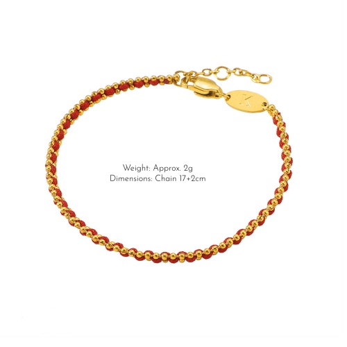Wholesale 18K Gold-Plated Stainless Steel Bead Red Cord Bracelet-HS37 - 图片 5