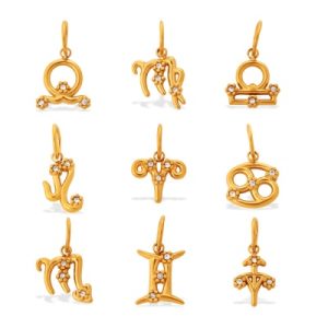 316L 18K Gold-Plated Stainless Steel Diamond-Set Zodiac Sign Pendant Findings-OJ61