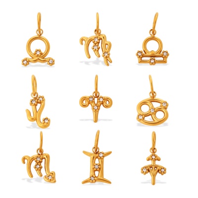 316L 18K Gold-Plated Stainless Steel Diamond-Set Zodiac Sign Pendant Findings-OJ61