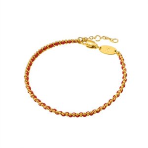 Wholesale 18K Gold-Plated Stainless Steel Bead Red Cord Bracelet-HS37