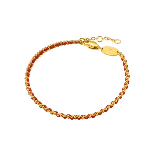 Wholesale 18K Gold-Plated Stainless Steel Bead Red Cord Bracelet-HS37